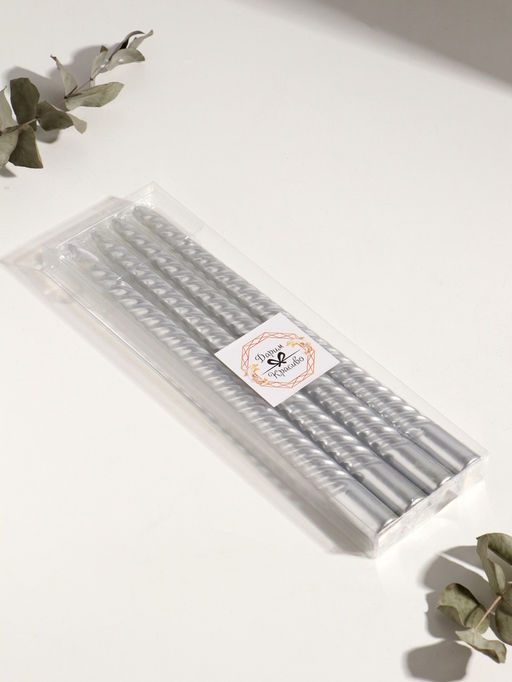 Набор свечей витых, 2.2×30 см, 4 шт., серебряный металлик