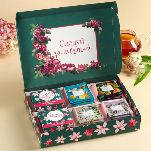 Чай подарочный «Расцветай от любви», весовой чай 40 г (2 шт. × 20 г)., чай в пакетиках 21.6 (12 шт. × 1.8 г).