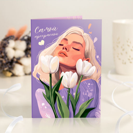 Открытка 4 шоколадки Самой прекрасной (девушка на фиолетовом фоне) - 8 чудо фото 2