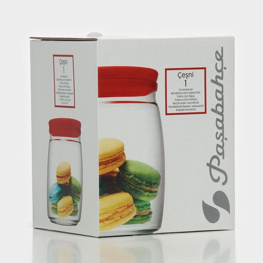 Банка для сыпучих продуктов стеклянная Cesni, 920 мл, красная пластиковая крышка