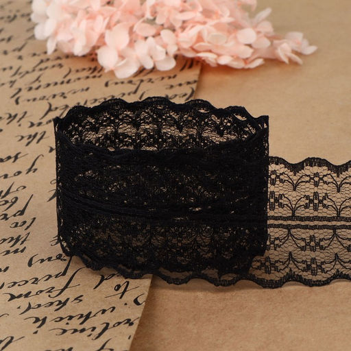 Кружево капроновое, 45 мм × 8.5 ± 1 м, цвет чёрный