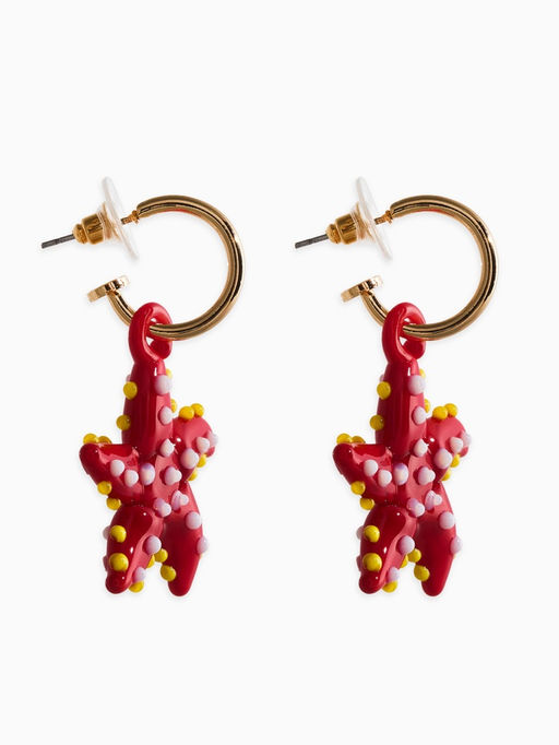 Серьги из стекла "Море", звезда, цвет красный в золоте