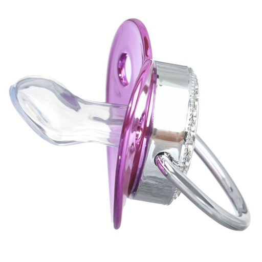 Соска - пустышка силиконовая ортодонтическая M&B «BABY», от 6 мес., с колпачком, держатель - цепочка, цвет розовый/серебро, стразы