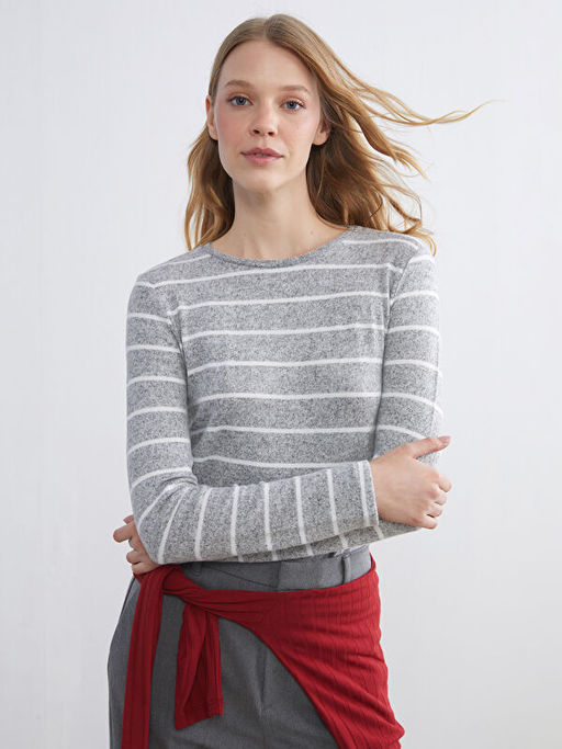 Bisiklet Yaka ?izgili Kad?n Ti??rt