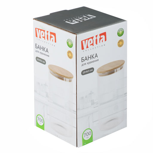 Банка для хранения 700мл, 15*8,5см, стекло, бамбук VETTA ЭКО Эллипс арт. 828-319 - Полимербыт фото 4