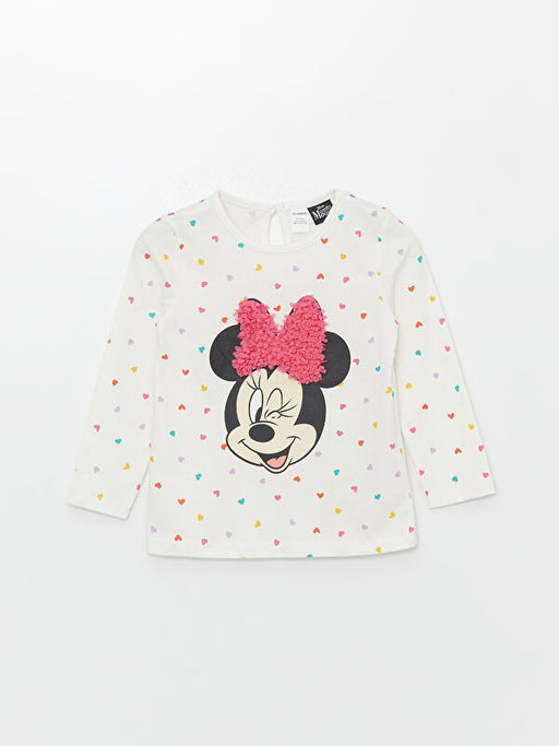Bisiklet Yaka Uzun Kollu Minnie Mouse Bask?l? K?z ?ocuk Ti??rt