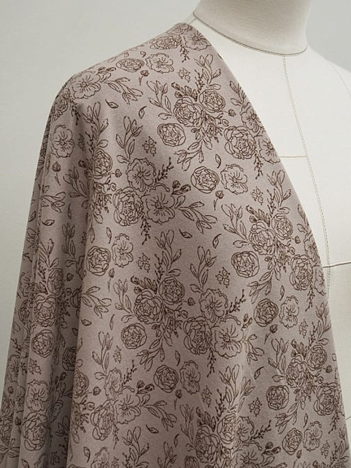 Теплый хлопок Букеты пионов на бежево-кофейном, ш.1.5м, хлопок-100%, 160гр/м.кв - Купава фото 2