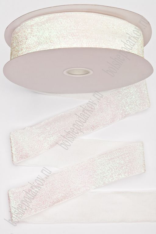 Лента с люрексом 3,8 см*20 ярд (SF-7318) белый хамелеон №28