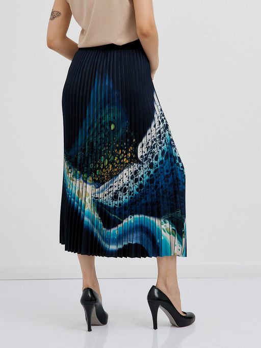 юбка плиссированная в синем цвете с абстрактным принтом - Glenfield фото 10