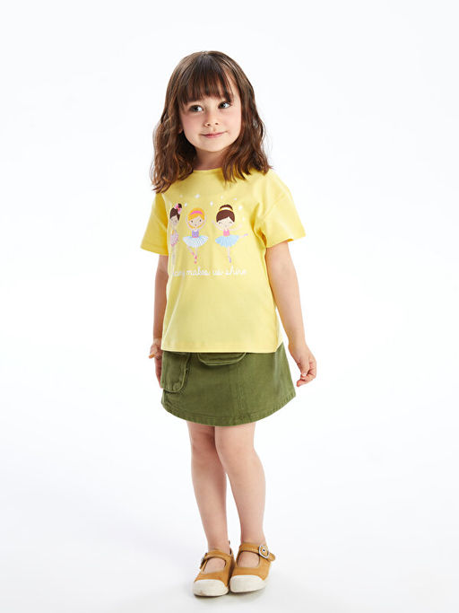 Bisiklet Yaka Bask?l? K?sa Kollu K?z Bebek Ti??rt - Waikiki фото 2