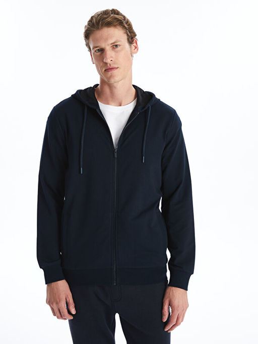 Kap??onlu Uzun Kollu Erkek Fermuarl? Sweatshirt