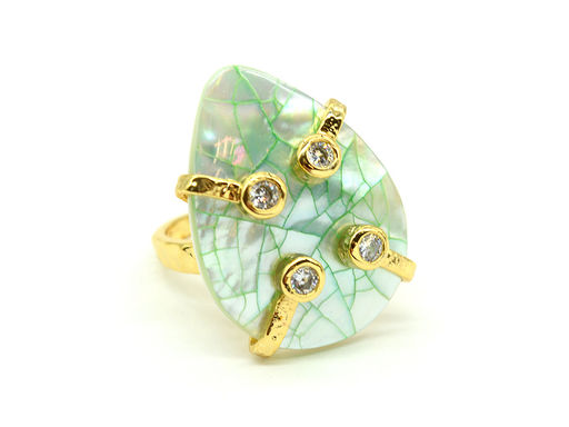 Кольцо с перламутром капля 23*30мм цв.зеленый