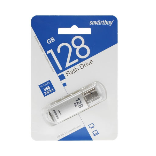 Флешка Smartbuy V-Cut, 128 ГБ, USB 3.0, чтение до 75 Мб/с, запись до 25 Мб/с, серая