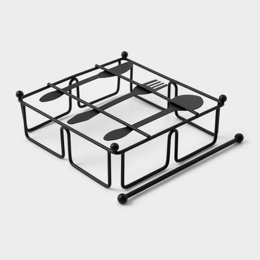 Салфетница Доляна «Приборы», с держателем, 18×18×6 см, чёрная