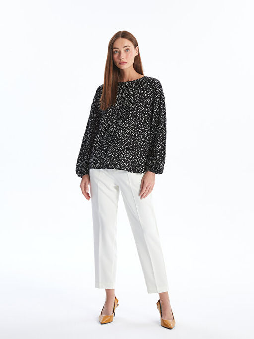 Bisiklet Yaka Puantiyeli Uzun Kollu Kad?n Bluz