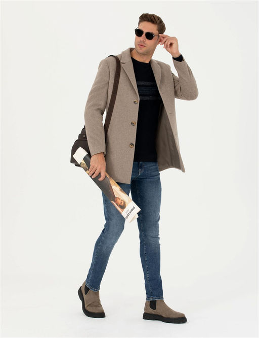 Bej Y_n Kar___ml_ Slim Fit Ka_e Kaban