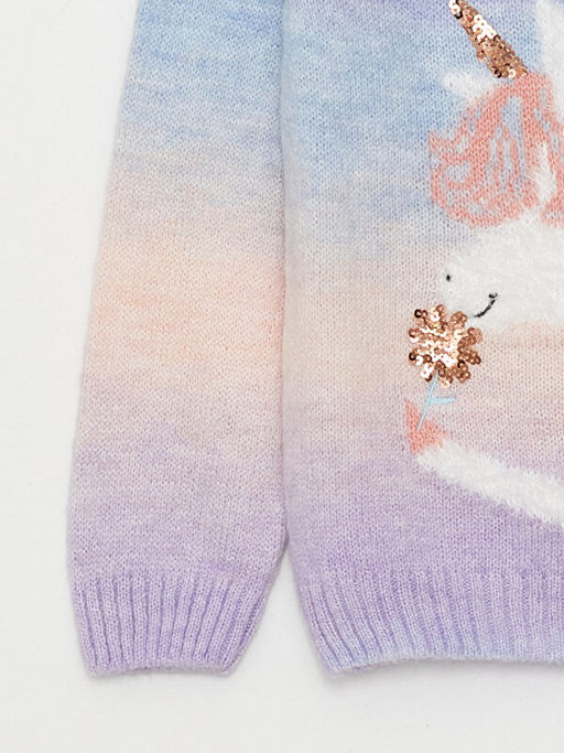 Bisiklet Yaka Desenli Uzun Kollu K?z ?ocuk Triko Kazak - Waikiki фото 3