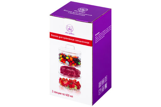 Банка д/хранения 3-х секционная 400 мл 11,5*11,5*20 см "Crystal glass" + стеклянная крышка, стекло