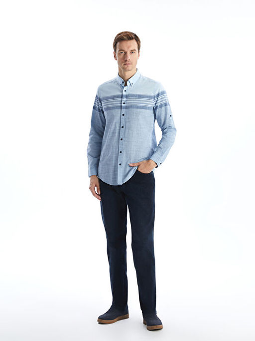 Regular Fit Uzun Kollu ?izgili Erkek Dokulu G?mlek