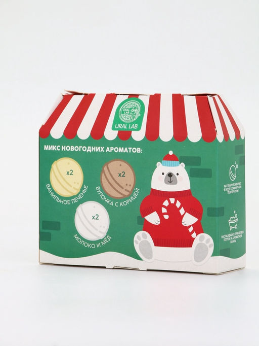 Бомбочки для ванны в домике Медведь, набор 6 шт х 40 г, URAL LAB