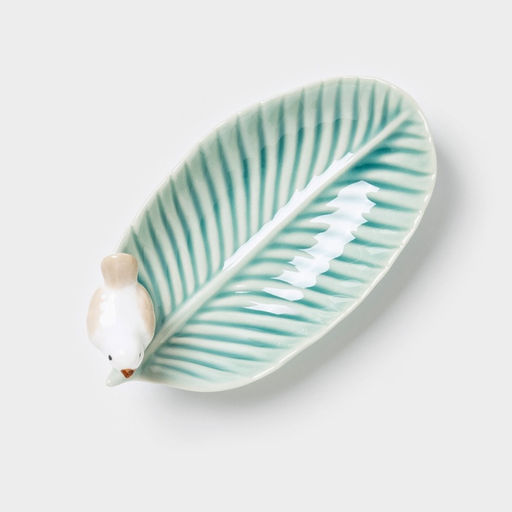 Блюдо керамическое сервировочное «Птичка на листочке», 15.5×8.5 см, бирюзовое