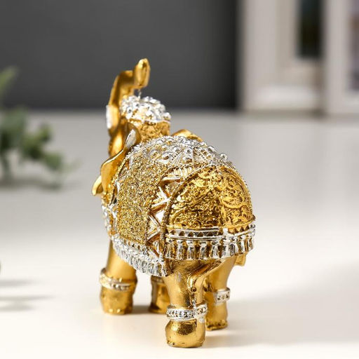 Цена за 2 шт. Фигурка полистоун «Золотой слон в зеркальной попоне», 8.5×9.2×3.7 см, МИКС