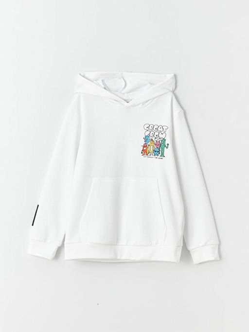 Bask?l? Uzun Kollu Erkek ?ocuk Hoodie - Waikiki фото 3