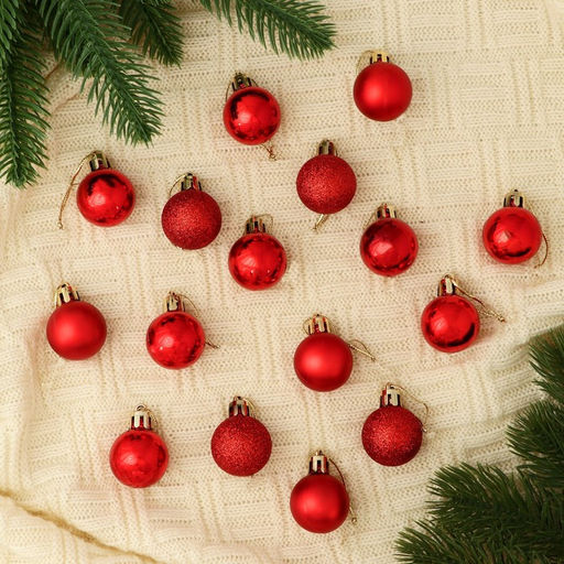 Цена за 2 шт. Ёлочные игрушки Праздничный переполох, шары новогодние, d=3 см, набор 16 шт., красный