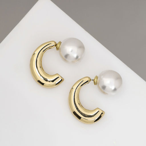 Серьги с жемчугом Эксклюзив полукольца, цвет золото - Qf фото 2