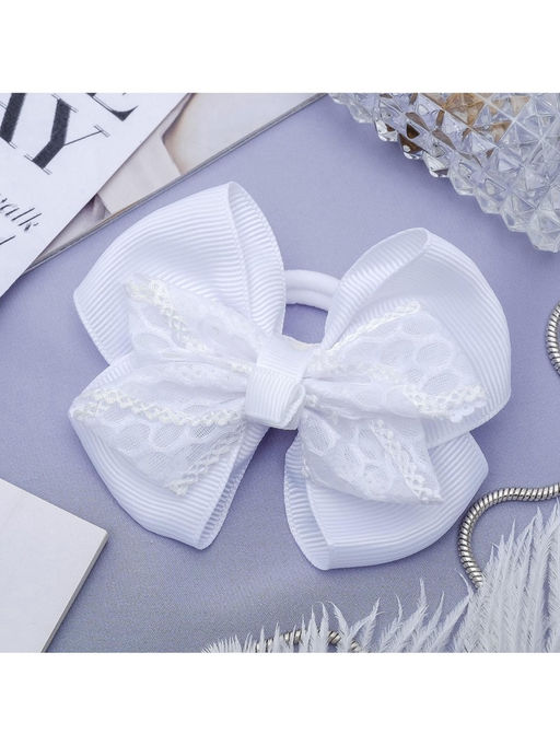 Цена за 6 шт. Бант для волос на резинке «Школьница», кружева, 9 см, белый