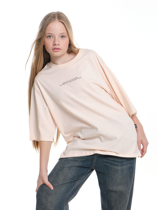 Футболка с принтом для девочки 22-7455 персик/черный