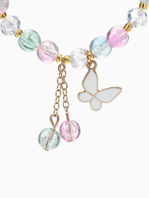 Браслет с подвесками "Сахарный" бабочка, шар №8, цветной в золоте