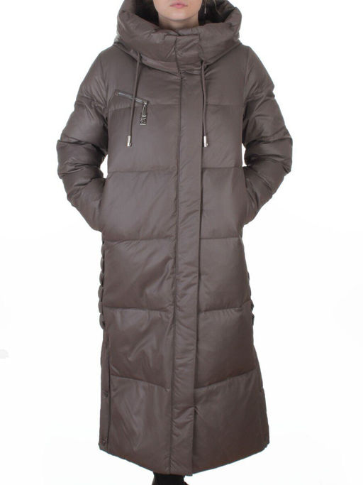 8310 GRAY/BROWN Пальто зимнее женское (200 гр. холлофайбер)