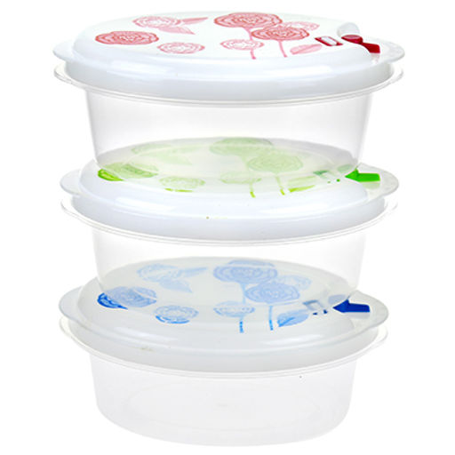 Контейнер пластмассовый Розы 0,7л - 16,5х12,2х6,3см, набор 3шт, с пароотводом, для хранения в холодильнике, цвета микс (Китай)