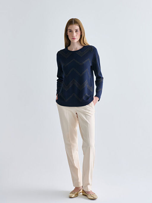 Bisiklet Yaka Desenli Kad?n Triko Kazak