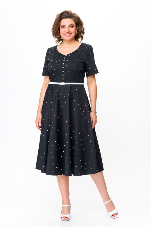 Платье Swallow 719.1 черный+белый горох