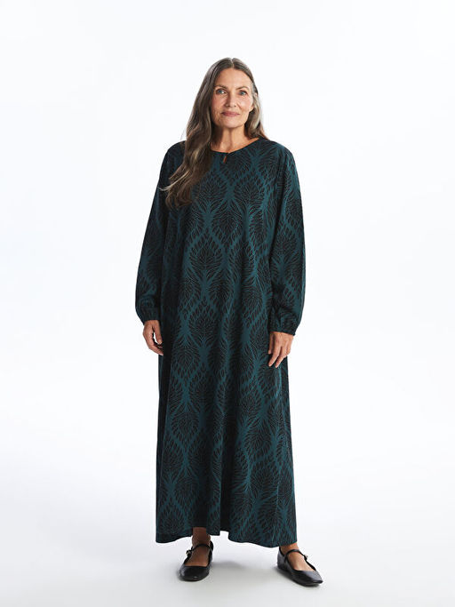 Bisiklet Yaka Desenli A Kesim Elbise