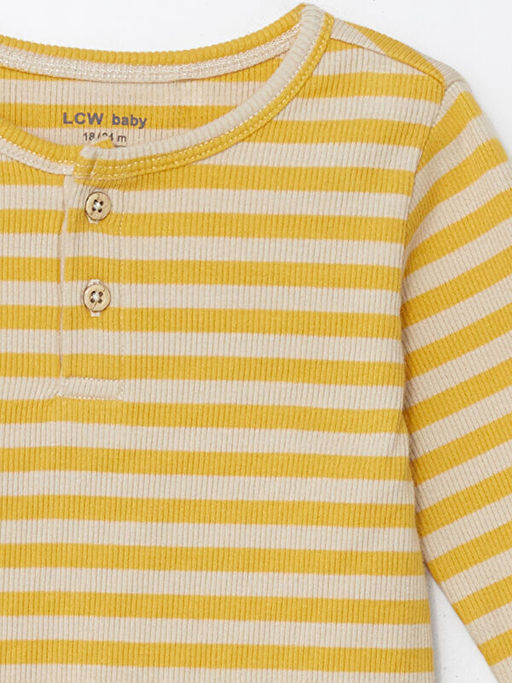 Bisiklet Yaka Uzun Kollu ?izgili Erkek Bebek Pijama Tak?m?