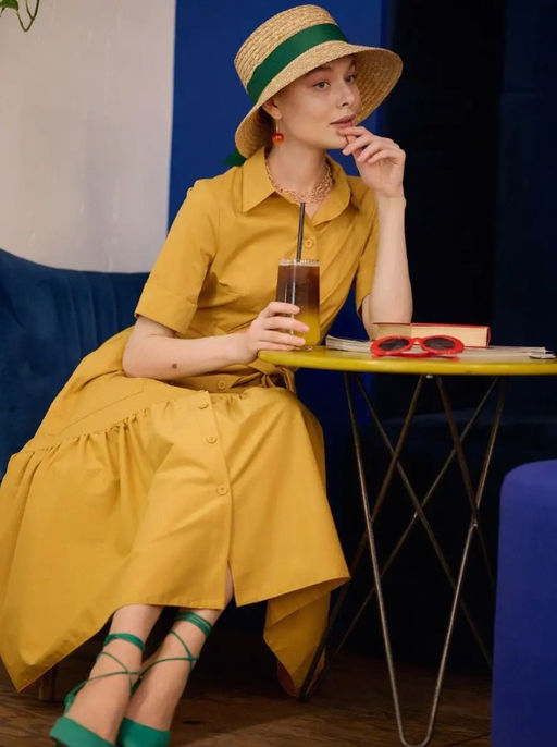 Платье хлопок OD-791-4 горчица OD-791-4