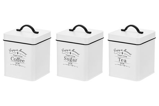 Набор 3 банок для сыпучих продуктов 1,5 л 12*12*16 см Tea, coffee, sugar + крышки с ручками, квад - Elan gallery фото 17