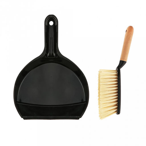 Комплект для уборки "Служанка" 2 предмета: щетка-сметка 27х4х8,5см, ворс ПВХ 5,5см, основание пластик, ручка бамбук; совок 22х32,2х7,8см с резинкой, пластик, цвет черный, общий размер комплекта 22х32,2х10,5см, упак. п/эт (Китай)