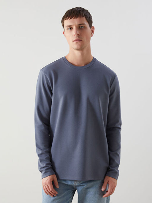 Bisiklet Yaka Uzun Kollu Erkek Sweatshirt