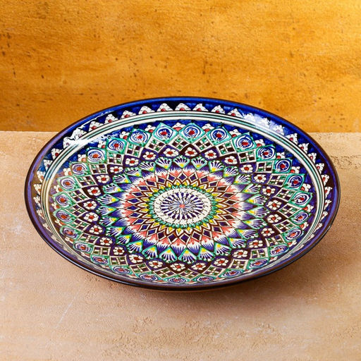 Ляган узбекский Риштанская керамика «Узоры», для плова, d=32 см, синий