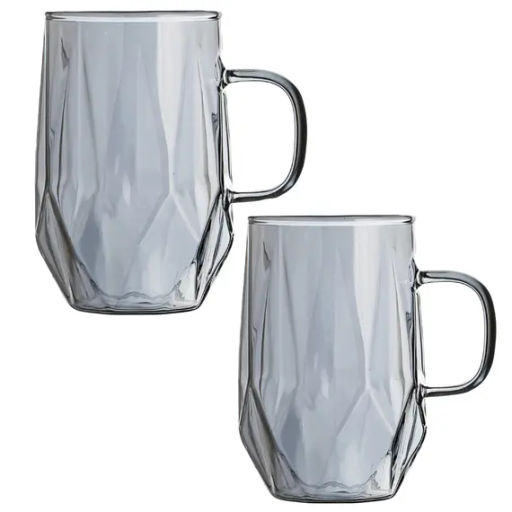 Цена за 2 шт. Кружка Консул, стекло 300 мл, графит/грани (упаковка 2 шт)