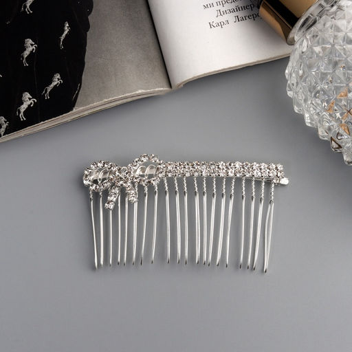 Цена за 2 шт. Гребень для волос QF «Медея», бант мини, 7×3.5 см, серебро