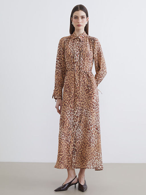 Leopar Desenli Modal Kar???ml? G?mlek Elbise