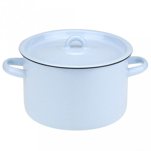 Кастрюля эмалированная 2,9л, д25см, h12см, цилиндрическая форма, металлическая крышка, серо-голубой (Россия)