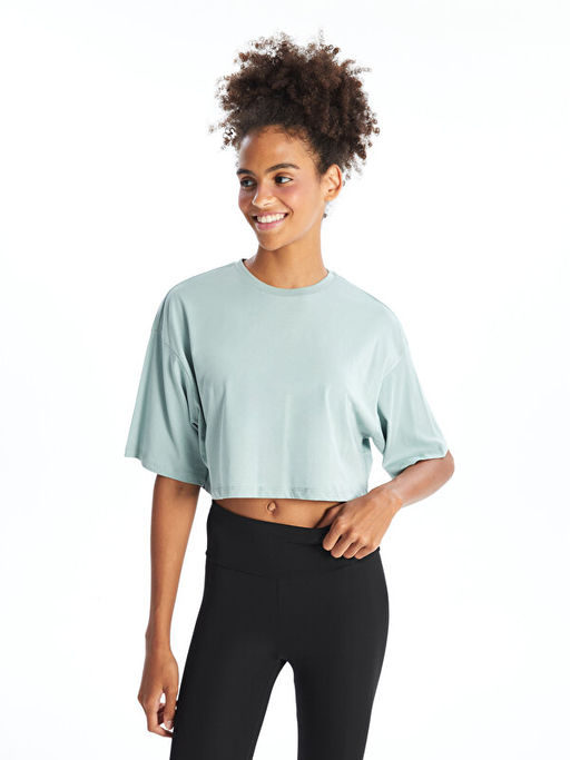 Bisiklet Yaka D?z K?sa Kollu Oversize Kad?n Ti??rt