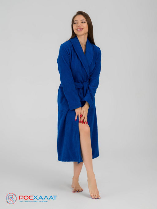 Женский махровый халат с шалькой синий МЗ-02 (89)