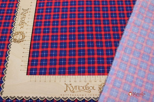 Фланель Синяя клетка на красно-малиновом, СОРТ2, ш.1.5м, хлопок-100%,180гр/м.кв - Купава фото 5